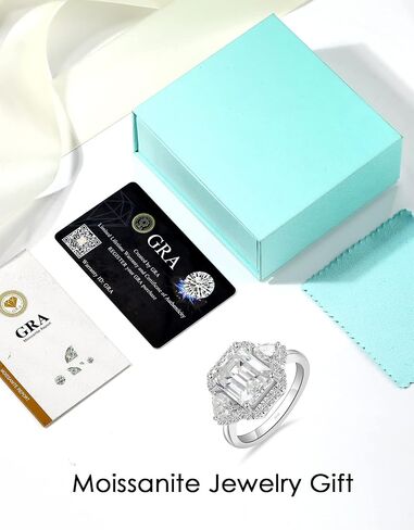 5ct Moissanite Engagement Ring for Women,3 Stone Emerald Cut D Color VVS1,S925 Sterling Silver with 18K White Gold Plated promise anniversary Vintage Wedding Band Valentine's Day Gift in Saudi Arabia