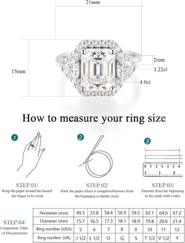 5ct Moissanite Engagement Ring for Women,3 Stone Emerald Cut D Color VVS1,S925 Sterling Silver with 18K White Gold Plated promise anniversary Vintage Wedding Band Valentine's Day Gift in Saudi Arabia