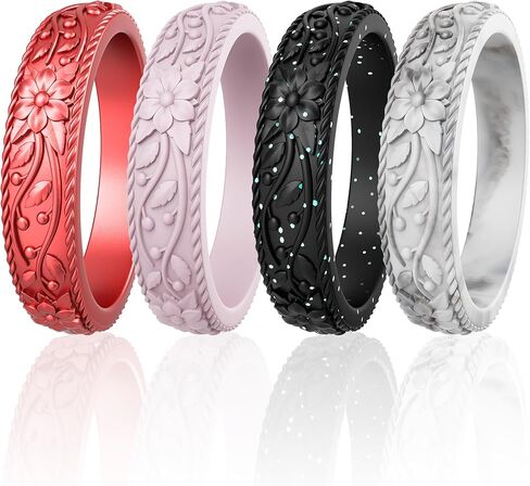ThunderFit Silicone Rings for Women, Rubber Engagement Wedding Bands Vine Design 5.5mm Wide 2mm Thick - Variety Multipack 4-12 in Saudi Arabia