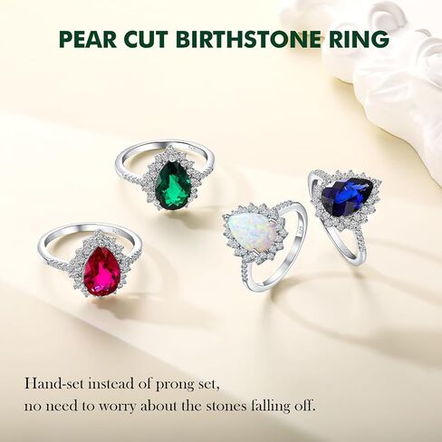4.5 Carat Teardrop Engagement Birthstone Ring Sterling Silver Pear Cut Sapphire/Ruby/Emerald/Amethyst/Aquamarine Halo Ring Promise Anniversary Rings for Women Size 6-10 in Saudi Arabia