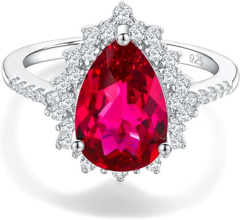 4.5 Carat Teardrop Engagement Birthstone Ring Sterling Silver Pear Cut Sapphire/Ruby/Emerald/Amethyst/Aquamarine Halo Ring Promise Anniversary Rings for Women Size 6-10 in Kuwait