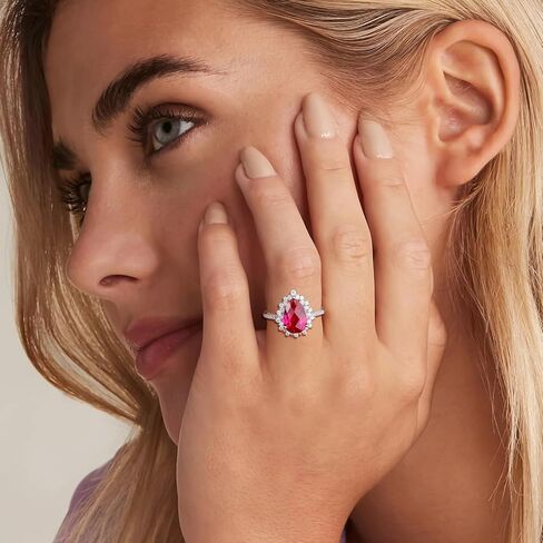 4.5 Carat Teardrop Engagement Birthstone Ring Sterling Silver Pear Cut Sapphire/Ruby/Emerald/Amethyst/Aquamarine Halo Ring Promise Anniversary Rings for Women Size 6-10 in Kuwait