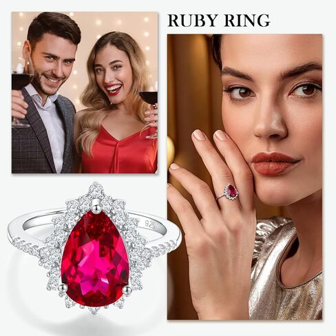 4.5 Carat Teardrop Engagement Birthstone Ring Sterling Silver Pear Cut Sapphire/Ruby/Emerald/Amethyst/Aquamarine Halo Ring Promise Anniversary Rings for Women Size 6-10 in Kuwait