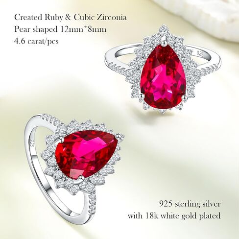 4.5 Carat Teardrop Engagement Birthstone Ring Sterling Silver Pear Cut Sapphire/Ruby/Emerald/Amethyst/Aquamarine Halo Ring Promise Anniversary Rings for Women Size 6-10 in Kuwait