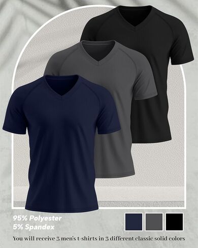 Riyiper 3 Pack Men's Muscle T Shirts Slim Fit Workout Bodybuilding Tees Ribbed Knit Textured V Neck Short Sleeve Tee Shirts in Saudi Arabia