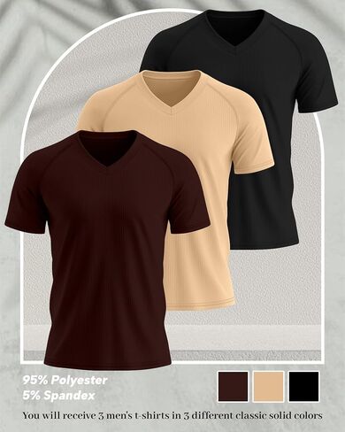 Riyiper 3 Pack Men's Muscle T Shirts Slim Fit Workout Bodybuilding Tees Ribbed Knit Textured V Neck Short Sleeve Tee Shirts in Saudi Arabia