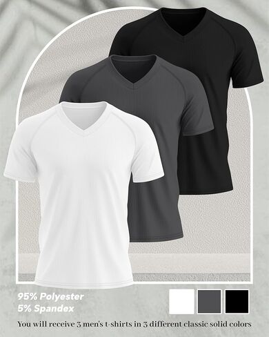 Riyiper 3 Pack Men's Muscle T Shirts Slim Fit Workout Bodybuilding Tees Ribbed Knit Textured V Neck Short Sleeve Tee Shirts in Kuwait