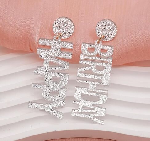 Happy Birthday Earrings Glitter Drop Dangle Earrings for Women in Kuwait