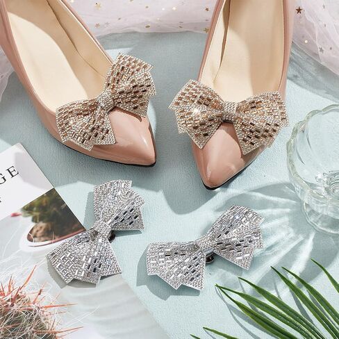 Rhinestone Bow Shoe Clips - Detachable Crystal Shoe Decorations for Sandals, High Heels, Flats - Suitable for Wedding Party in Saudi Arabia
