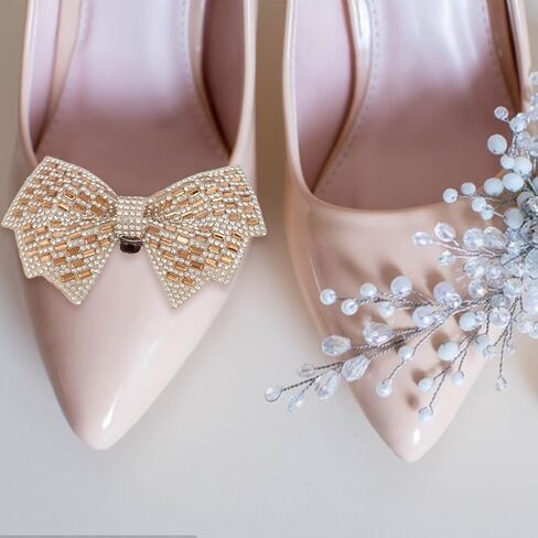 Rhinestone Bow Shoe Clips - Detachable Crystal Shoe Decorations for Sandals, High Heels, Flats - Suitable for Wedding Party in Saudi Arabia