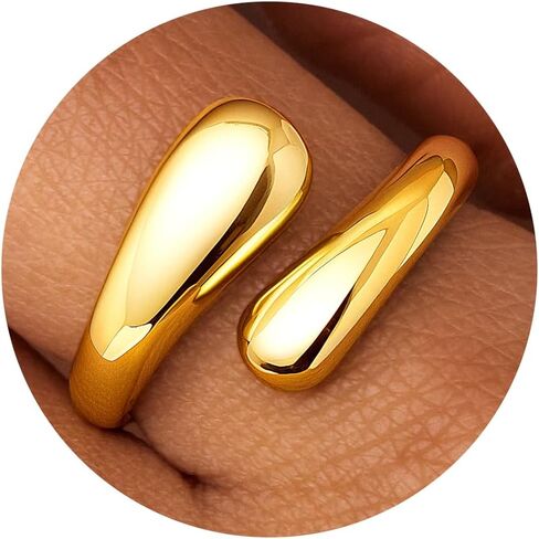 Gold Chunky Rings for Women Non Tarnish, 14K Gold Plated Adjustable Rings for Statement, Stackable Thumb Pinky Bands Comfort Fit Size 5-11 for Jewelry Gift in Kuwait