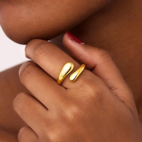 Gold Chunky Rings for Women Non Tarnish, 14K Gold Plated Adjustable Rings for Statement, Stackable Thumb Pinky Bands Comfort Fit Size 5-11 for Jewelry Gift in Kuwait