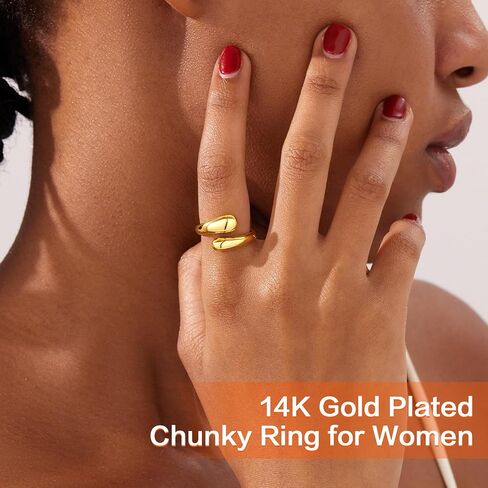 Gold Chunky Rings for Women Non Tarnish, 14K Gold Plated Adjustable Rings for Statement, Stackable Thumb Pinky Bands Comfort Fit Size 5-11 for Jewelry Gift in Kuwait