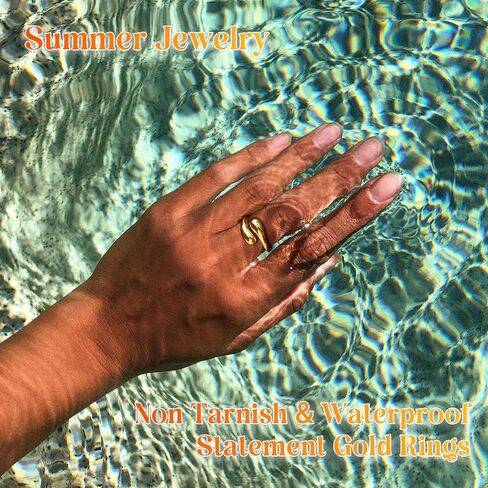 Gold Chunky Rings for Women Non Tarnish, 14K Gold Plated Adjustable Rings for Statement, Stackable Thumb Pinky Bands Comfort Fit Size 5-11 for Jewelry Gift in Kuwait