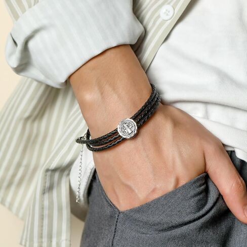 YAFEINI Catholic Bracelet Sterling Silver St Benedict/Saint Jude Medal Bracelet Saint Benedict Jewelry San Judas Tadeo Gifts for Men in Saudi Arabia