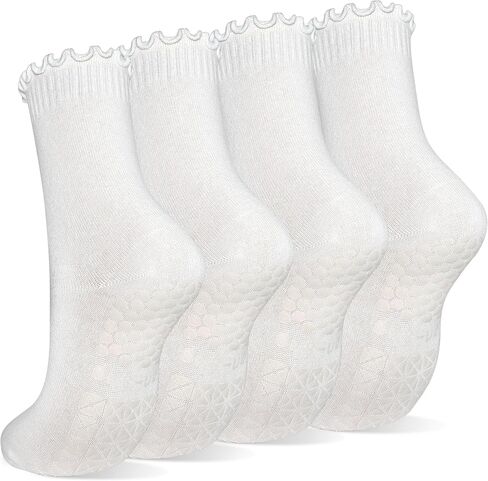 SkiBeaut Pilates Yoga Grips Socks, 4 Pairs Non Slip Skid Women Reformer Hospital Sticky Socks for Elderly Pregnancy Lady in Kuwait