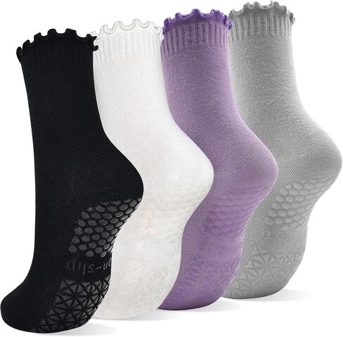 SkiBeaut Pilates Yoga Grips Socks, 4 Pairs Non Slip Skid Women Reformer Hospital Sticky Socks for Elderly Pregnancy Lady in Saudi Arabia