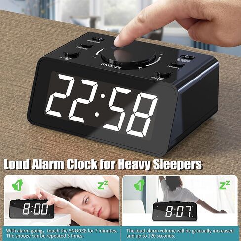Kwanwa Dual Clock Clock - صوت قابل للتسجيل ، سطوع LED قابل للتعديل ، 12/24 ساعة ، اللاسلكي ، غفوة ، يتم تشغيل البطارية للبالغين وغرفة النوم in Saudi Arabia