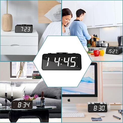 Kwanwa Dual Clock Clock - صوت قابل للتسجيل ، سطوع LED قابل للتعديل ، 12/24 ساعة ، اللاسلكي ، غفوة ، يتم تشغيل البطارية للبالغين وغرفة النوم in Saudi Arabia