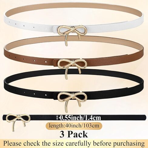 3 Pcs Bow Skinny Belt Womens Leather Belt Fashion Bow Dress Belt Thin PU Leather Waist Belt for Women in Saudi Arabia
