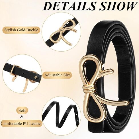 3 Pcs Bow Skinny Belt Womens Leather Belt Fashion Bow Dress Belt Thin PU Leather Waist Belt for Women in Saudi Arabia