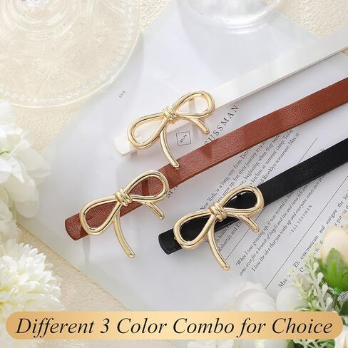 3 Pcs Bow Skinny Belt Womens Leather Belt Fashion Bow Dress Belt Thin PU Leather Waist Belt for Women in Saudi Arabia