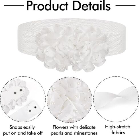 Wide Elastic Flower Belt Stretchy Pearl Waist Belt Stylish Jewelry Accessory for Women Dress in Saudi Arabia