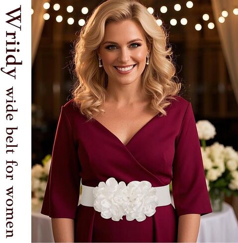 Wide Elastic Flower Belt Stretchy Pearl Waist Belt Stylish Jewelry Accessory for Women Dress in Saudi Arabia