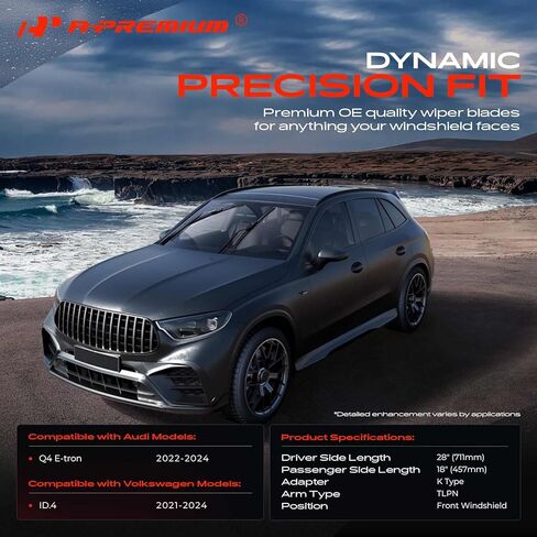 حزمة A-premium من شفرتين ممسحة من طراز Adber Mostshield مع مؤشر وملابس-متوافقة مع Audi Q4 E-Tron 2022-2024 و Volkswagen ID.4 2021-2024-28 "و 18" ، موصل TLPN ، اليسار واليمين in Kuwait