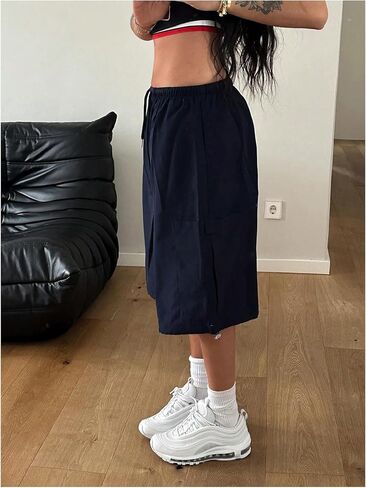 Women's Drawstring Waist Baggy Capri Cargo Shorts Wide Leg 3/4 Relaxed Fit Y2K Summer Shorts in Saudi Arabia