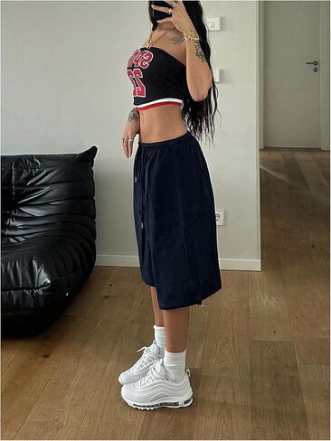 Women's Drawstring Waist Baggy Capri Cargo Shorts Wide Leg 3/4 Relaxed Fit Y2K Summer Shorts in Saudi Arabia