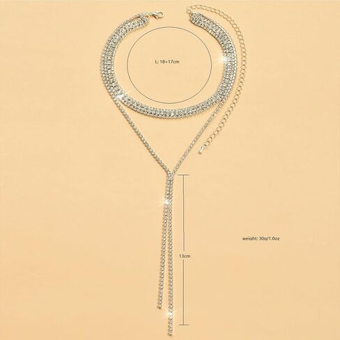 Boho Layered Necklaces for Women Fashion Y Long Neckalce Prom Shinny Black Gold Silver Rhinestones Choker Necklace Dainty Crystal Choker Halloween Christmas Necklace for Women Wedding Bridal Jewerly in Kuwait