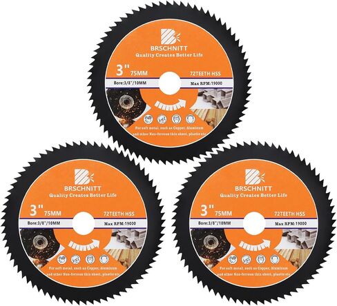 HSS Circular Saw Blade 3inch - BRSCHNITT 3pcs 72T 10mm Bore Cutting Discs for Wood, Copper, Aluminum, Plastic and Soft Metal in Saudi Arabia