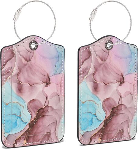2 Pcs PU Leather Luggage Tags for Suitcase, Travel Airport Luggage Tag with Privacy Flap, Name ID Label and Stainless Steel Metal Loop for Women Men Baggage Handbag Backpack (Dragonfly & Flowers) in Saudi Arabia