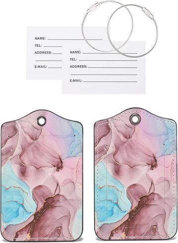 2 Pcs PU Leather Luggage Tags for Suitcase, Travel Airport Luggage Tag with Privacy Flap, Name ID Label and Stainless Steel Metal Loop for Women Men Baggage Handbag Backpack (Dragonfly & Flowers) in Saudi Arabia