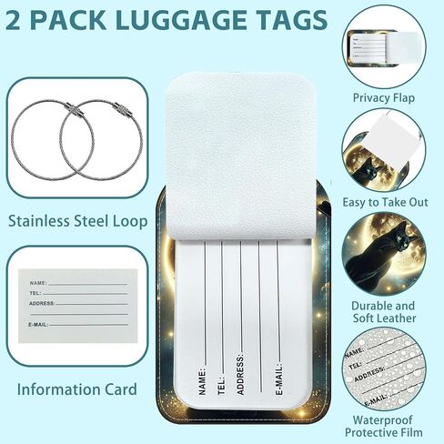 2 Pack Cute Luggage Tag for Suitcases Classic Compass Leather Luggage Tags with Stainless Steel Loop Privacy Flap Name Tags,Men and Women Travel Bag Suitcase Tags in Saudi Arabia
