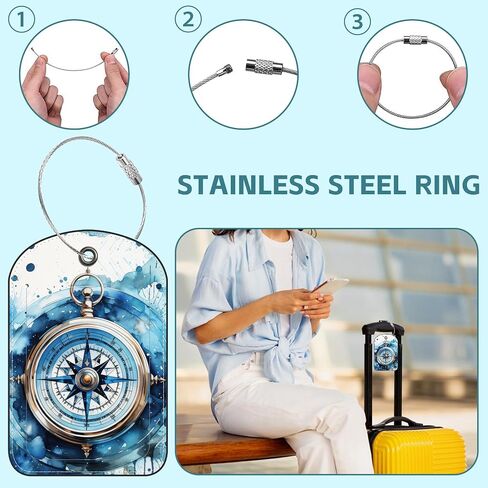 2 Pack Cute Luggage Tag for Suitcases Classic Compass Leather Luggage Tags with Stainless Steel Loop Privacy Flap Name Tags,Men and Women Travel Bag Suitcase Tags in Saudi Arabia