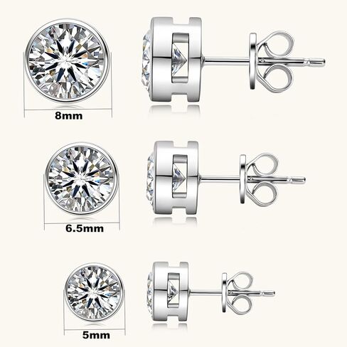 Moissanite Stud Earrings for Men, 1ct-4ct D Color Round Cut Moissanite, Sterling Silver Bezel Earrings for Women Wife Anniversary Birthday Gift in Saudi Arabia