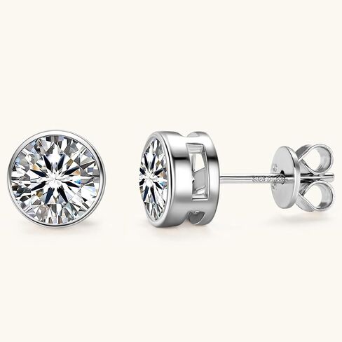 Moissanite Stud Earrings for Men, 1ct-4ct D Color Round Cut Moissanite, Sterling Silver Bezel Earrings for Women Wife Anniversary Birthday Gift in Saudi Arabia