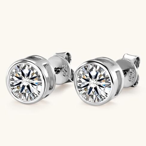 Moissanite Stud Earrings for Men, 1ct-4ct D Color Round Cut Moissanite, Sterling Silver Bezel Earrings for Women Wife Anniversary Birthday Gift in Saudi Arabia