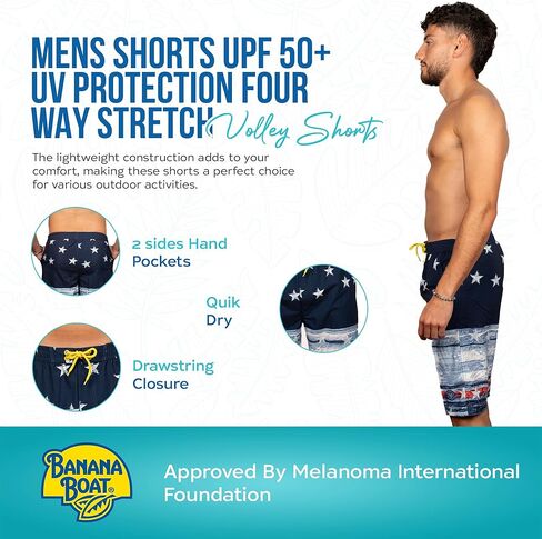 Banana Boat Mens UV Protection Four Way Stretch Volley Shorts Side Pocket | Swim Trunks | Quick Dry Shorts| Gym Shorts Men in Kuwait