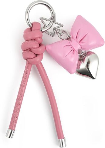 elegant leather bow keychain for women,stylish car keychain and bag charm,perfect purse accessories for ladies in Kuwait