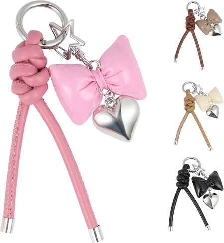 elegant leather bow keychain for women,stylish car keychain and bag charm,perfect purse accessories for ladies in Kuwait