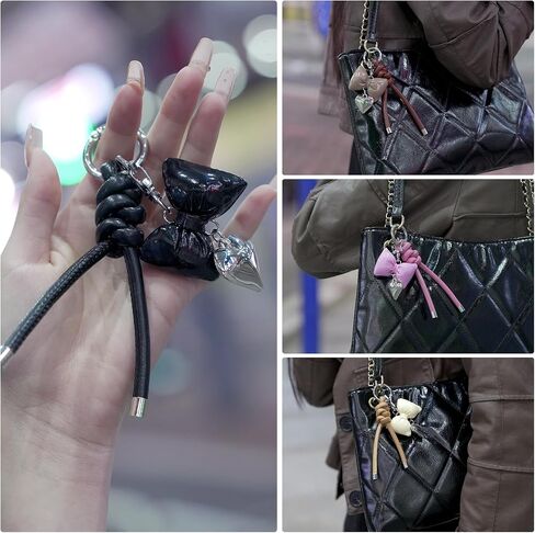 elegant leather bow keychain for women,stylish car keychain and bag charm,perfect purse accessories for ladies in Kuwait