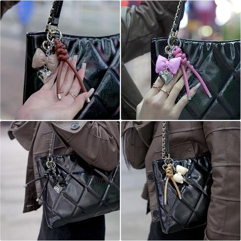 elegant leather bow keychain for women,stylish car keychain and bag charm,perfect purse accessories for ladies in Kuwait