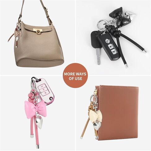 elegant leather bow keychain for women,stylish car keychain and bag charm,perfect purse accessories for ladies in Kuwait