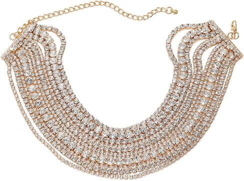 Boho Fashion Prom Shinny Luxury Rhinestones Choker Necklace Dainty Layered Sexy Body Chain Choker Necklace Dainty Gold Silver Halloween Christmas Necklace Gift for Women in Saudi Arabia