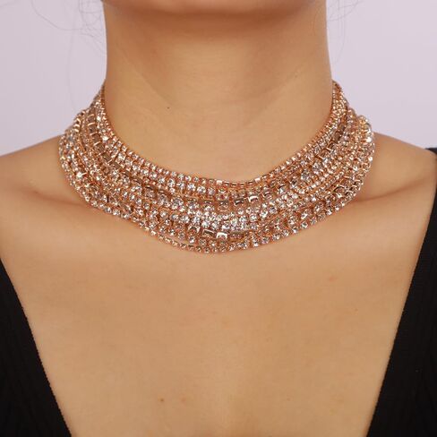 Boho Fashion Prom Shinny Luxury Rhinestones Choker Necklace Dainty Layered Sexy Body Chain Choker Necklace Dainty Gold Silver Halloween Christmas Necklace Gift for Women in Saudi Arabia