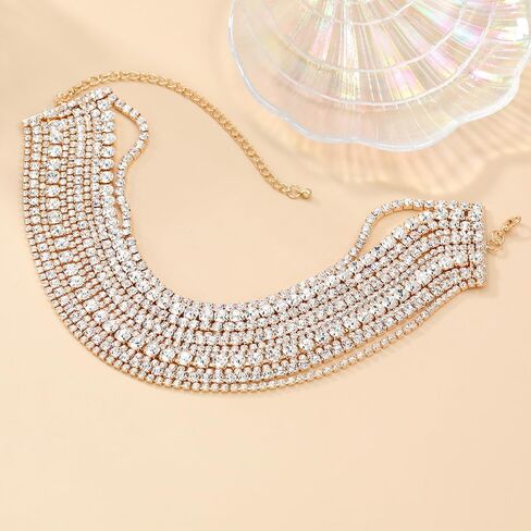 Boho Fashion Prom Shinny Luxury Rhinestones Choker Necklace Dainty Layered Sexy Body Chain Choker Necklace Dainty Gold Silver Halloween Christmas Necklace Gift for Women in Saudi Arabia