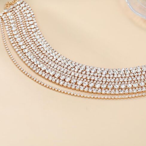 Boho Fashion Prom Shinny Luxury Rhinestones Choker Necklace Dainty Layered Sexy Body Chain Choker Necklace Dainty Gold Silver Halloween Christmas Necklace Gift for Women in Saudi Arabia